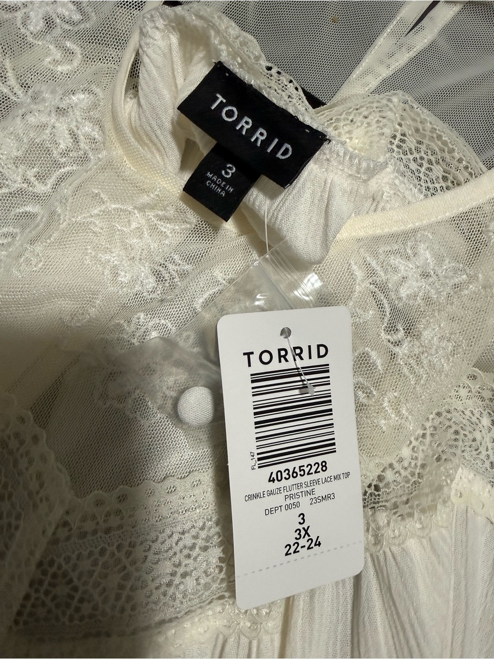 torrid Cream Ivory Lace Yoke Flutter Sleeve Blouse - Picture 5 of 5